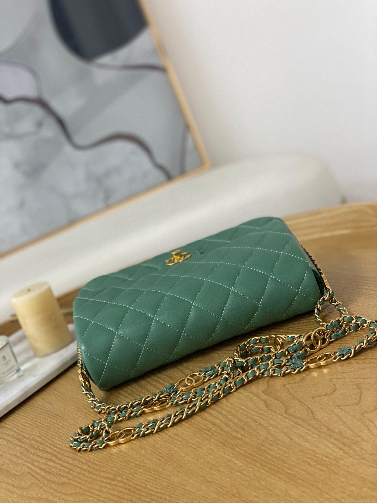 Chanel AS3777 Flap Bag Lambskin & Gold-Tone Metal Green