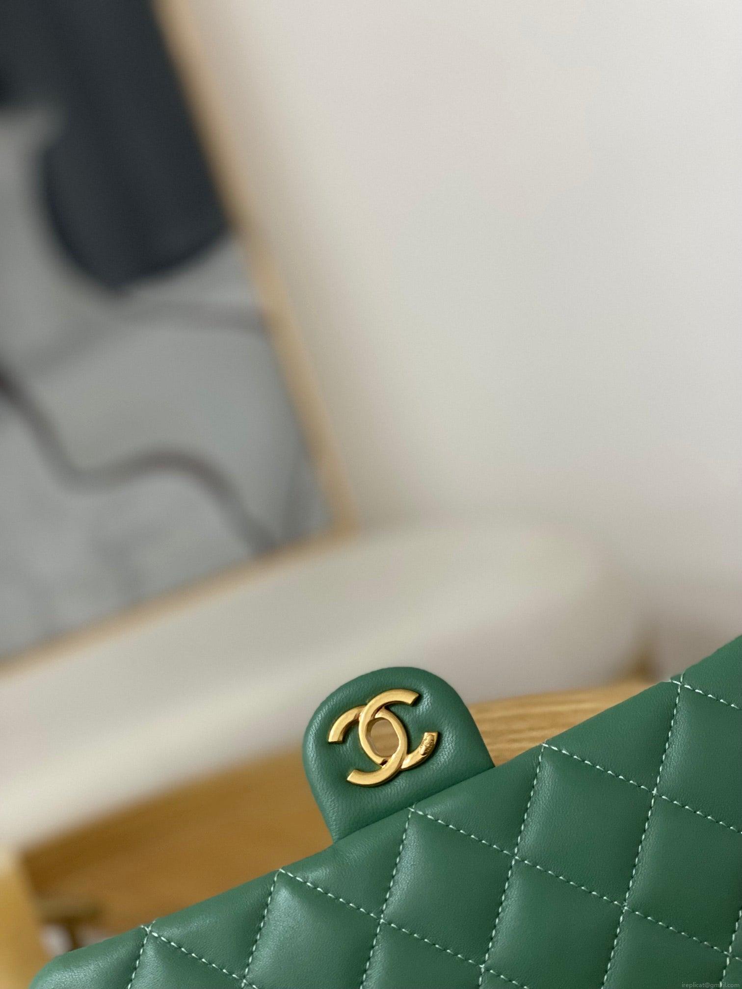 Chanel AS3777 Flap Bag Lambskin & Gold-Tone Metal Green