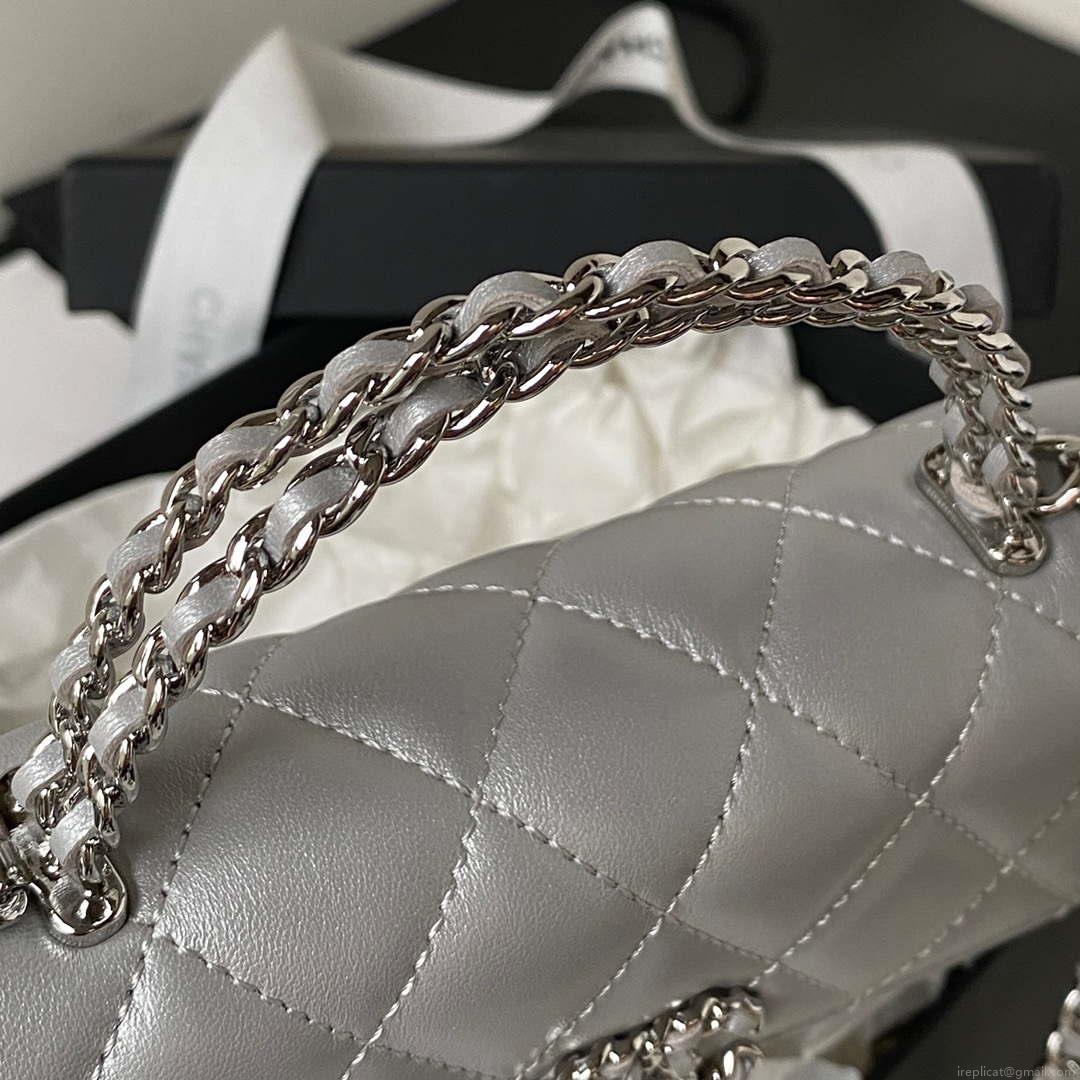 Chanel AP3238 Flap Chain Bag Gray Lambskin Gold With Handle Bag