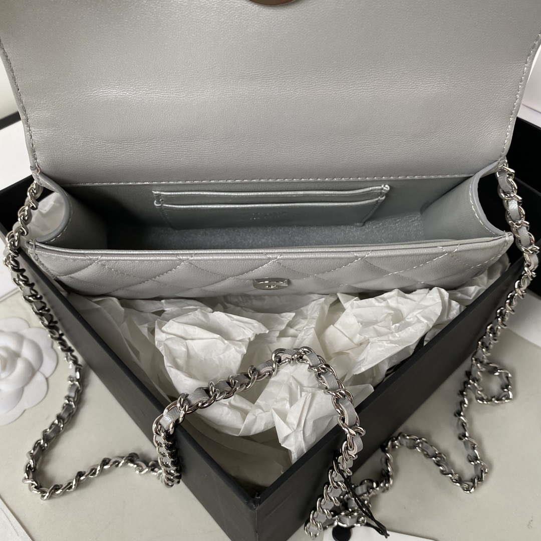 Chanel AP3238 Flap Chain Bag Gray Lambskin Gold With Handle Bag