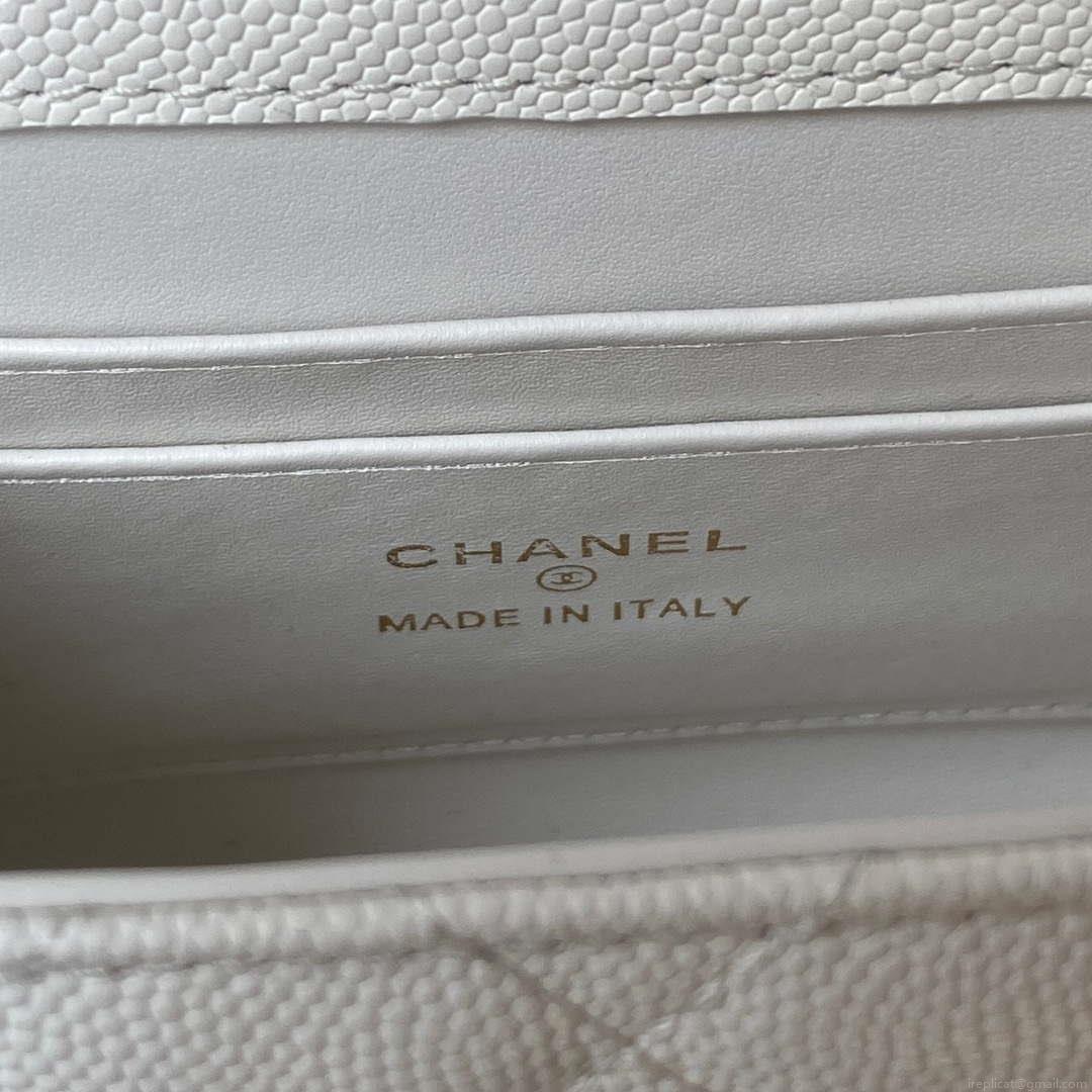 Chanel AP3237 Clutch with chain Grained Shiny Calfskin Gold With Handle Bag White