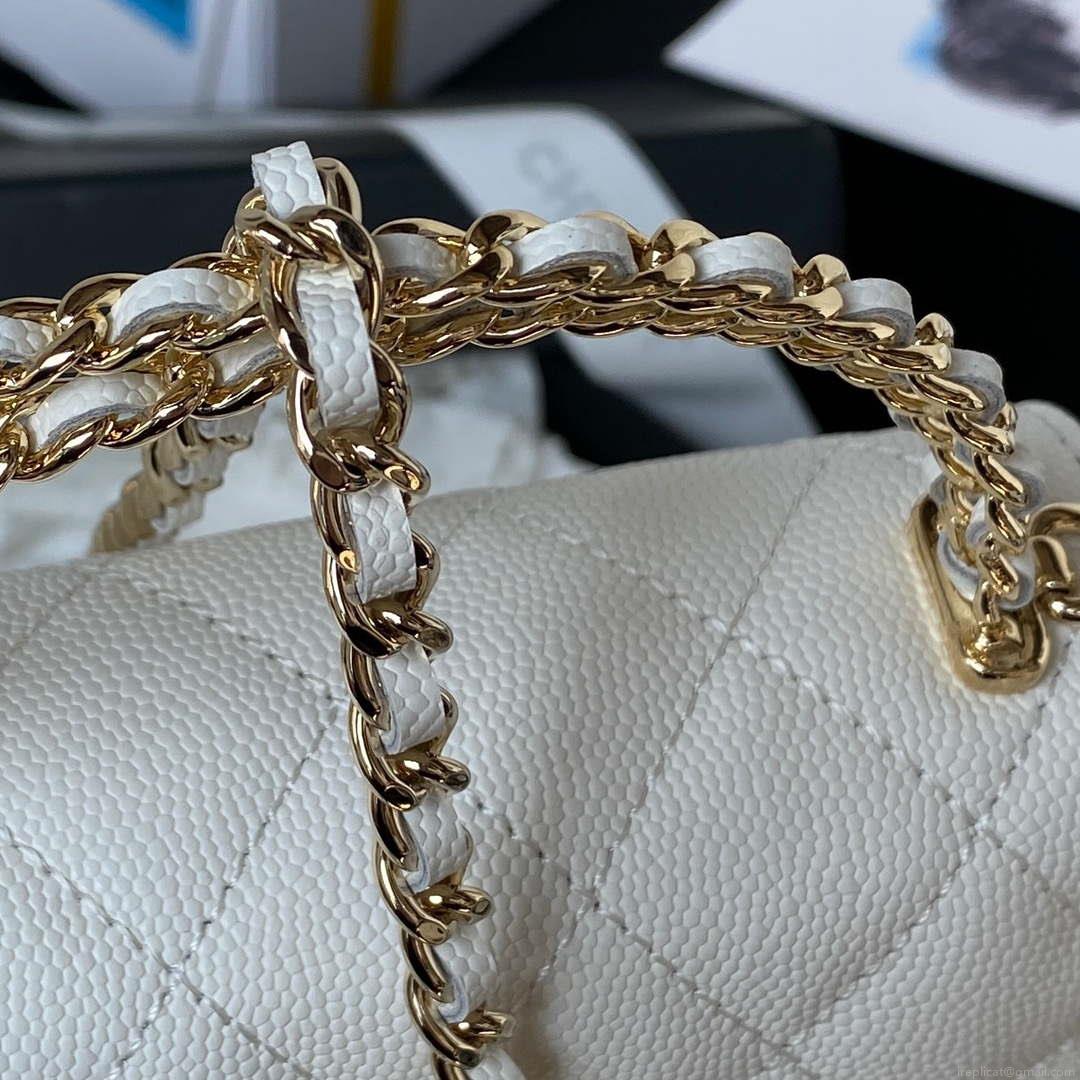Chanel AP3237 Clutch with chain Grained Shiny Calfskin Gold With Handle Bag White