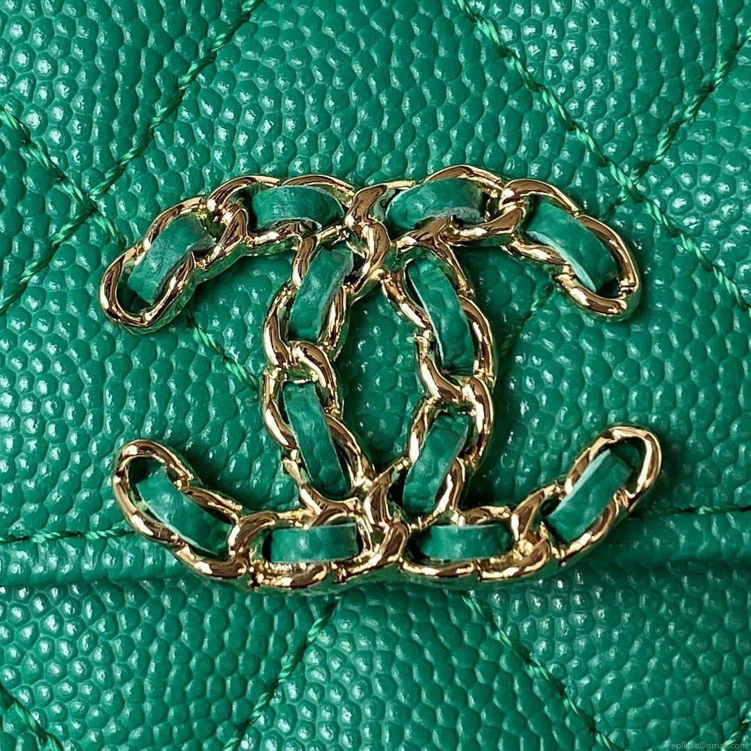 Chanel AP3237 Clutch with chain Grained Shiny Calfskin Gold With Handle Bag Green