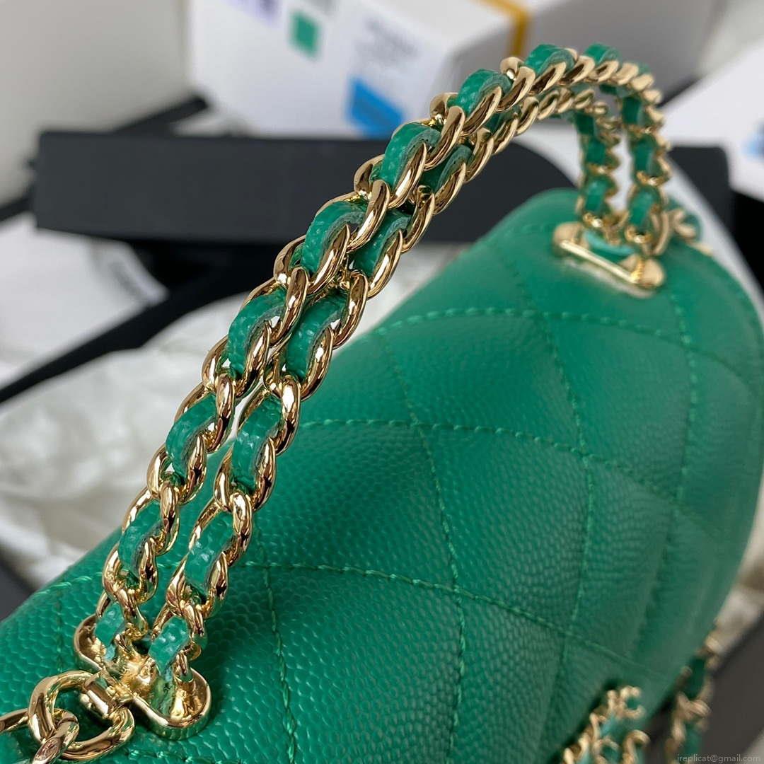 Chanel AP3237 Clutch with chain Grained Shiny Calfskin Gold With Handle Bag Green