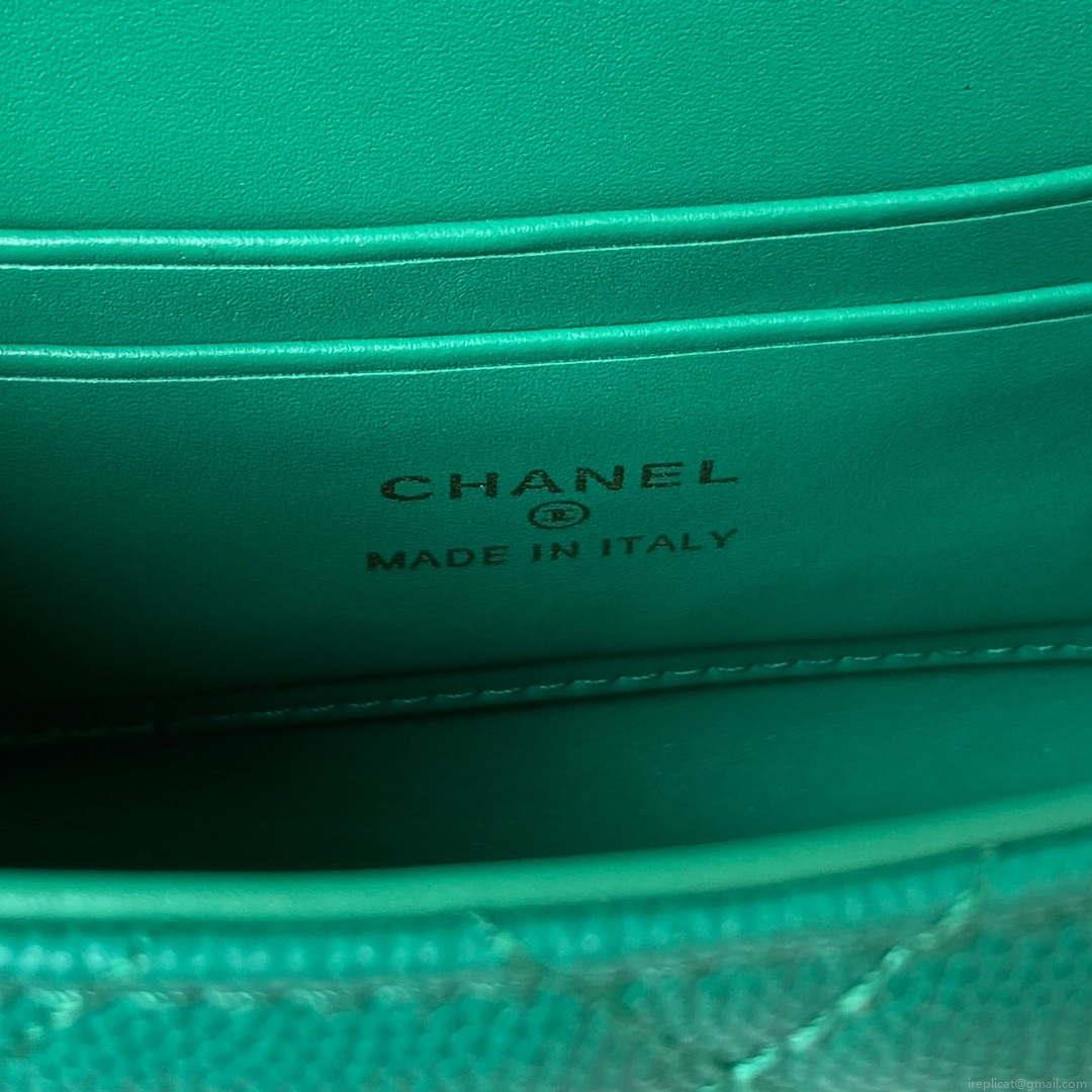 Chanel AP3237 Clutch with chain Grained Shiny Calfskin Gold With Handle Bag Green