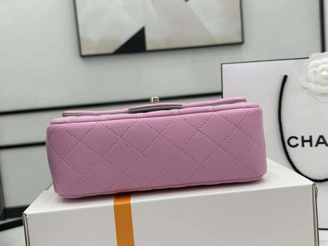 Chanel AS2431 Mini flap Pink with Green Lambskin bag with top handle Gold