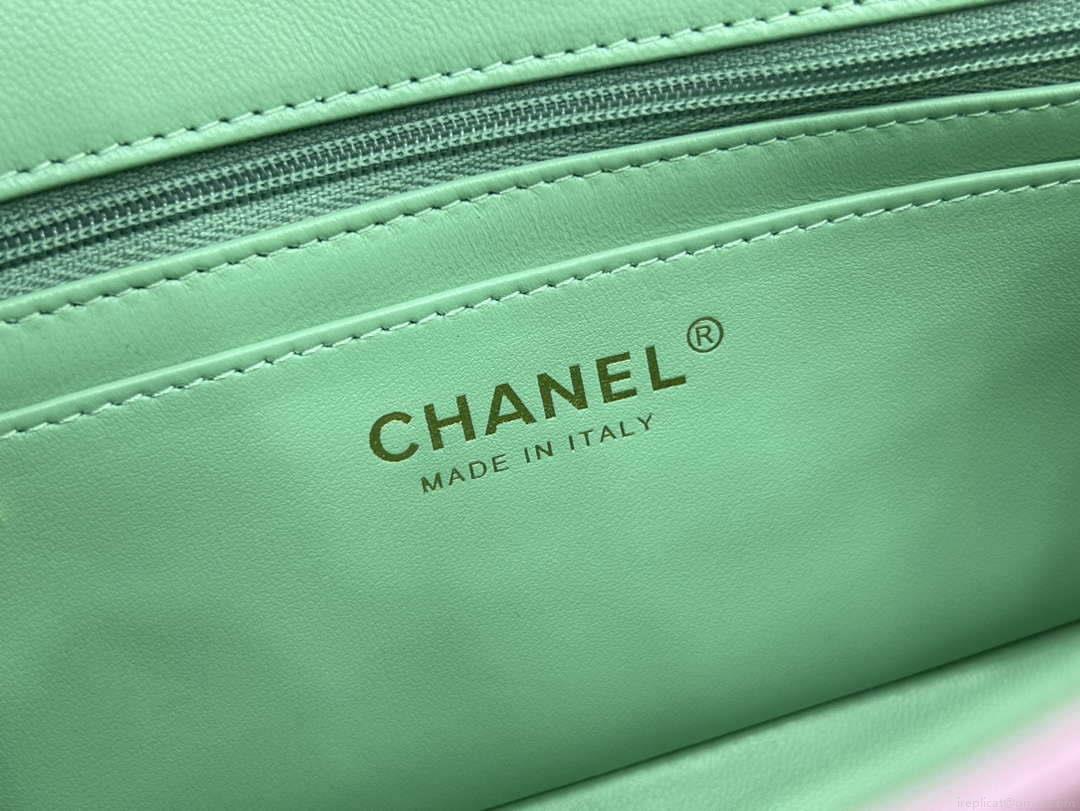 Chanel AS2431 Mini flap Pink with Green Lambskin bag with top handle Gold