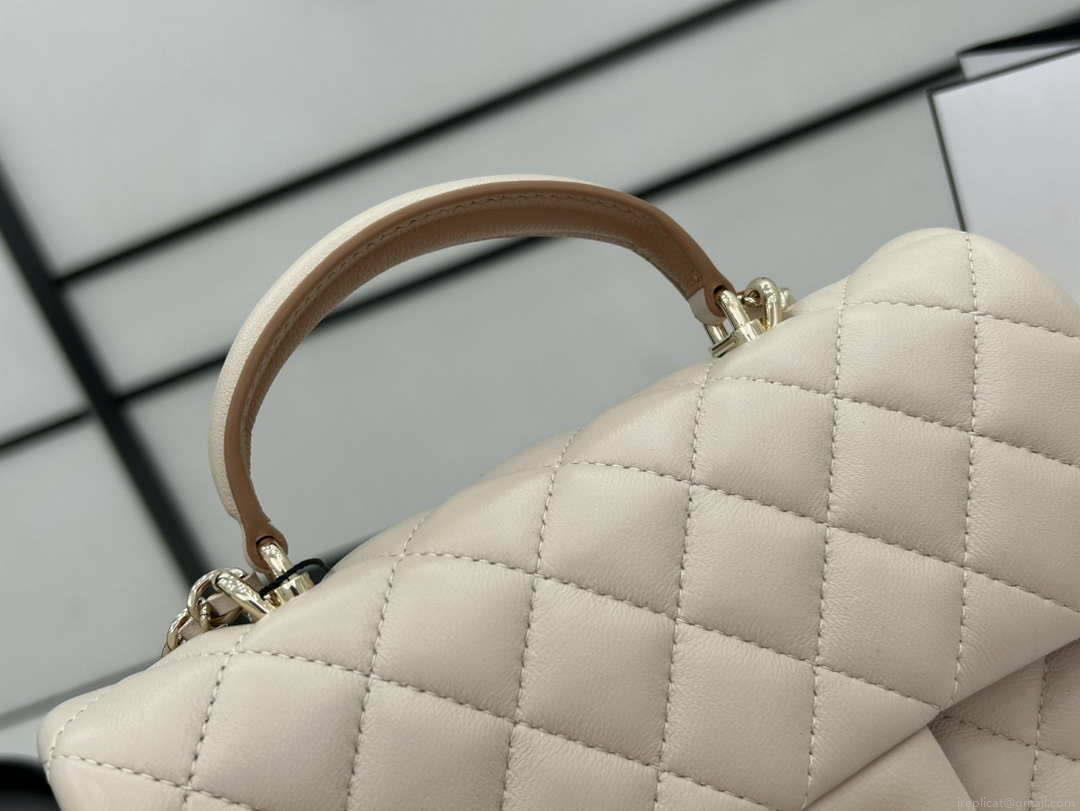 Chanel AS2431 Mini flap Apricot with Brown Lambskin bag with top handle Gold
