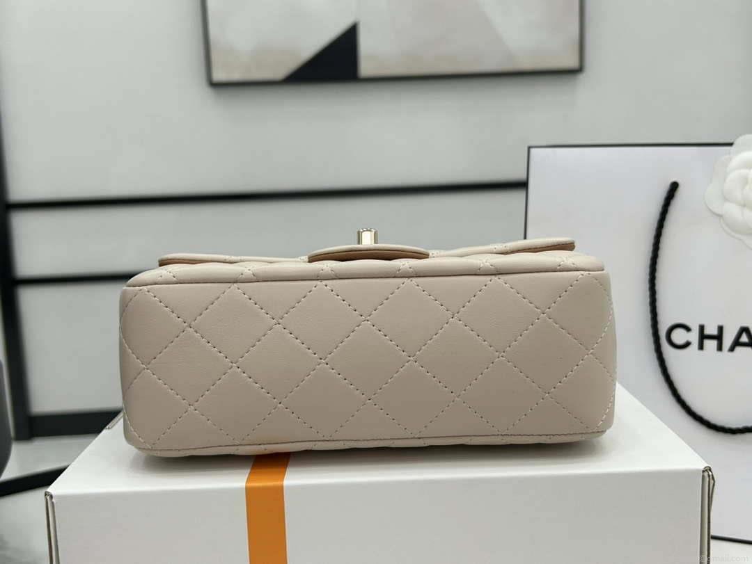 Chanel AS2431 Mini flap Apricot with Brown Lambskin bag with top handle Gold
