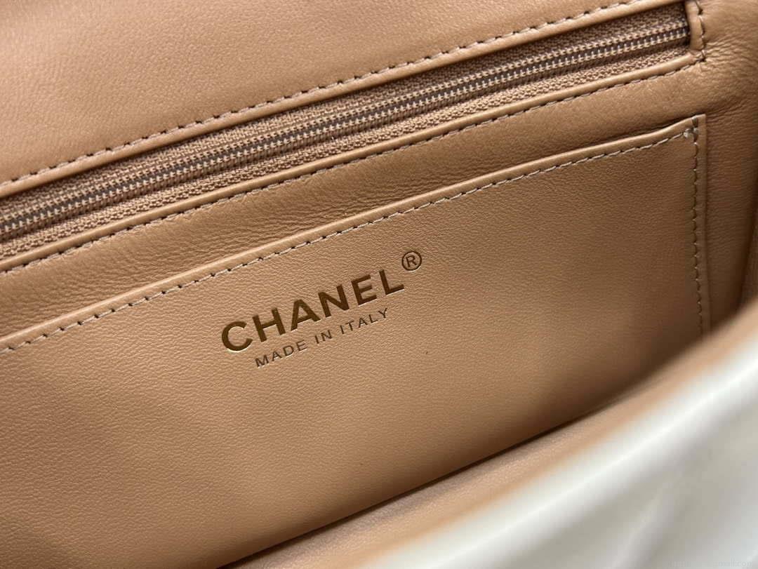 Chanel AS2431 Mini flap Apricot with Brown Lambskin bag with top handle Gold