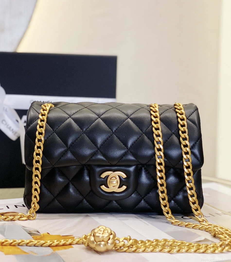 Chanel AS3041 Flap Classic Bag CF Camellia Lambskin Black Gold