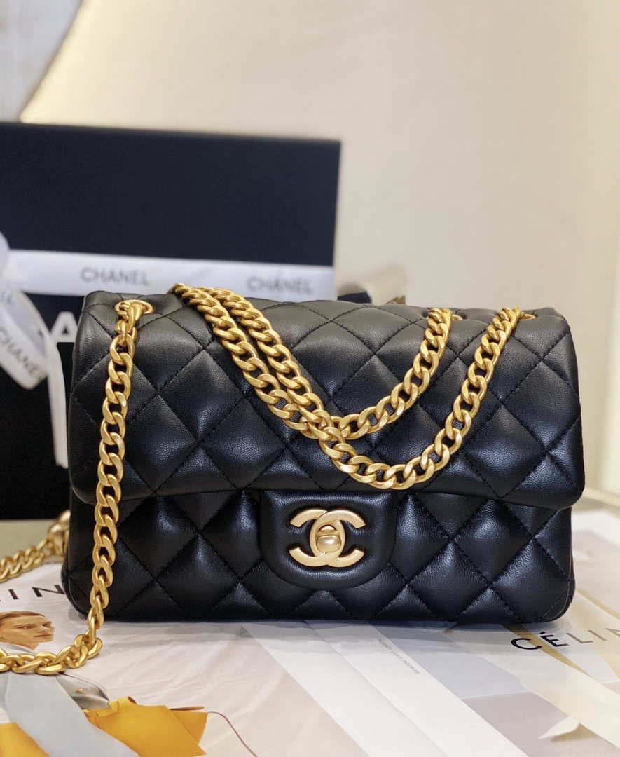 Chanel AS3041 Flap Classic Bag CF Camellia Lambskin Black Gold