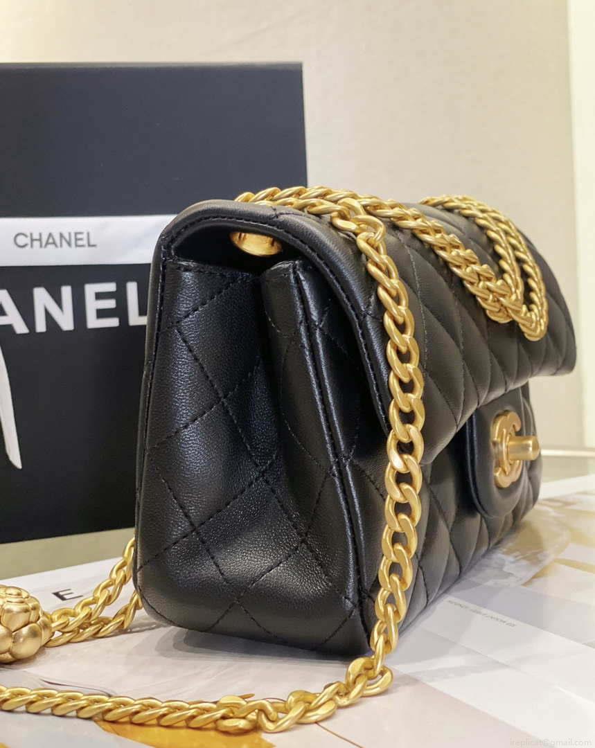 Chanel AS3041 Flap Classic Bag CF Camellia Lambskin Black Gold