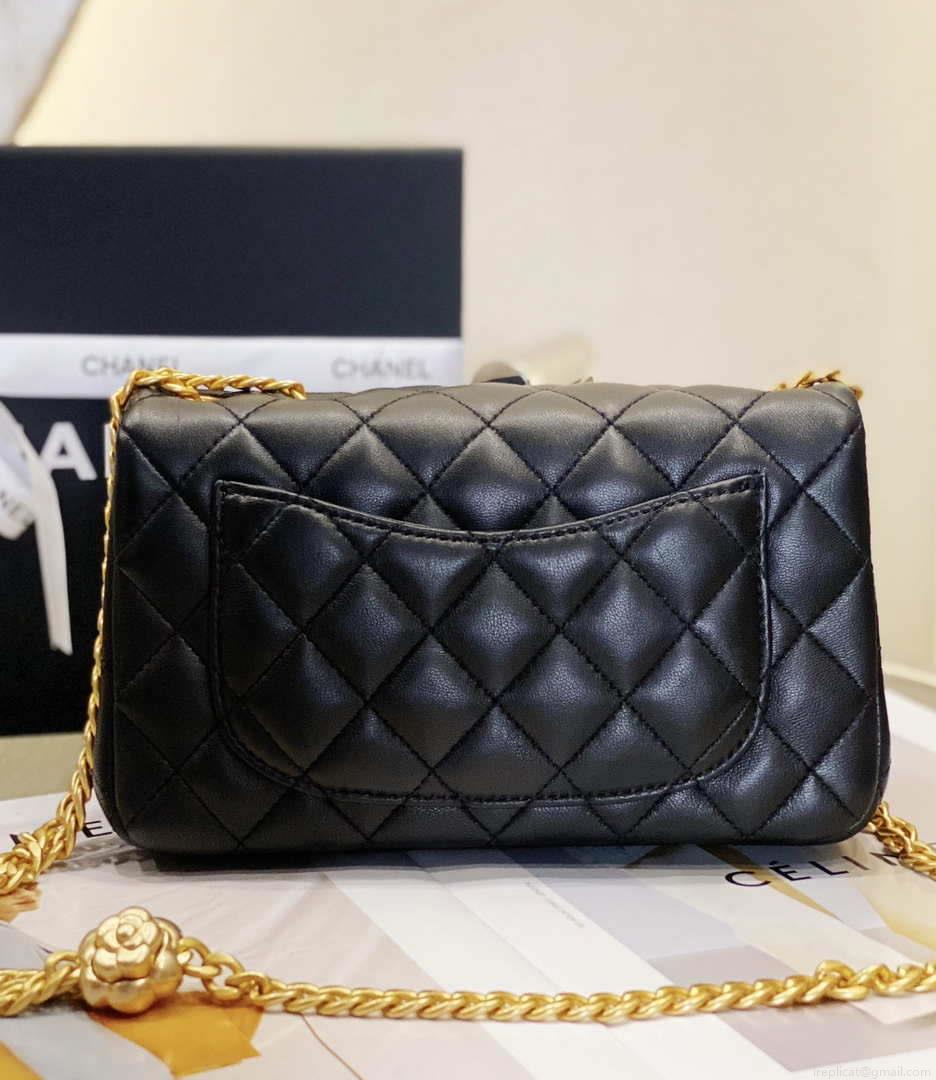 Chanel AS3041 Flap Classic Bag CF Camellia Lambskin Black Gold