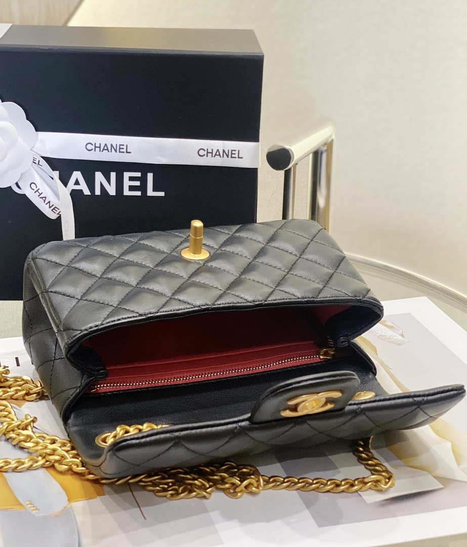 Chanel AS3041 Flap Classic Bag CF Camellia Lambskin Black Gold
