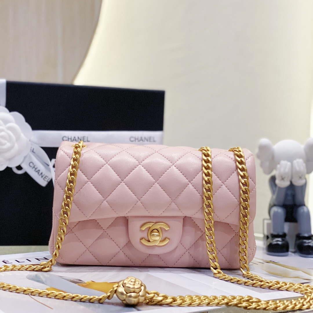 Chanel AS3041 Flap Classic Bag CF Camellia Lambskin Pink Gold
