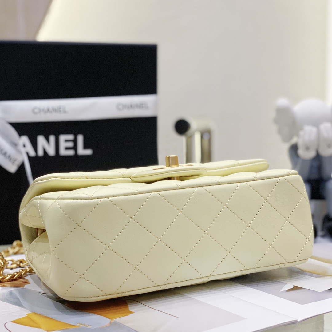 Chanel AS3041 Flap Classic Bag CF Camellia Lambskin Light Yellow Gold
