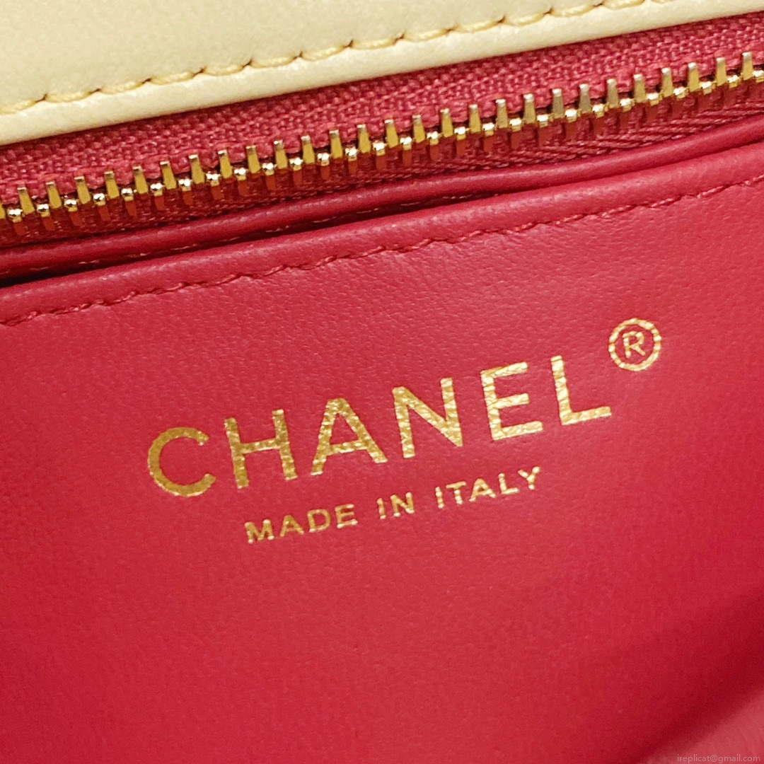 Chanel AS3041 Flap Classic Bag CF Camellia Lambskin Light Yellow Gold