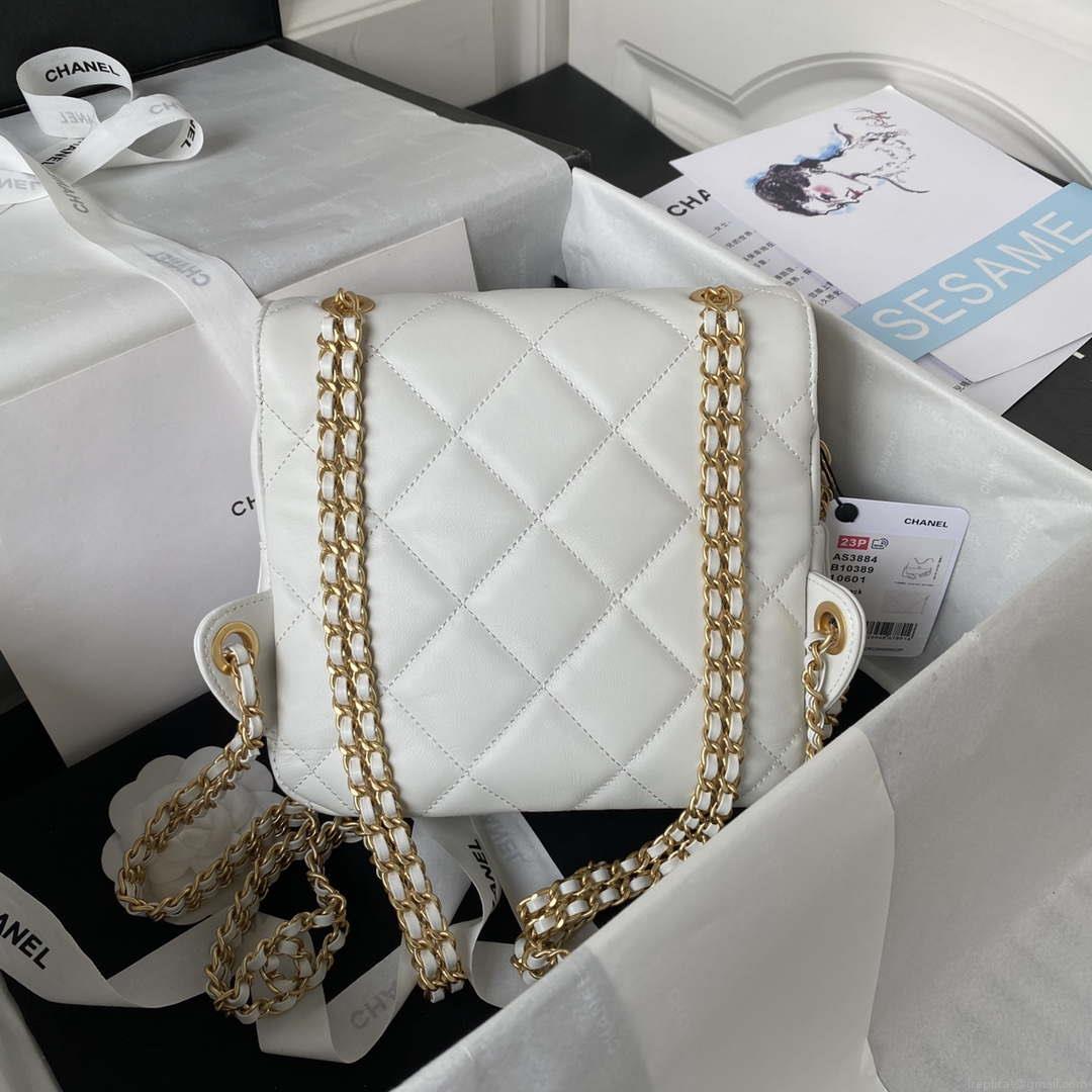 Chanel AS3384 Backpack Chain bag lambskin White