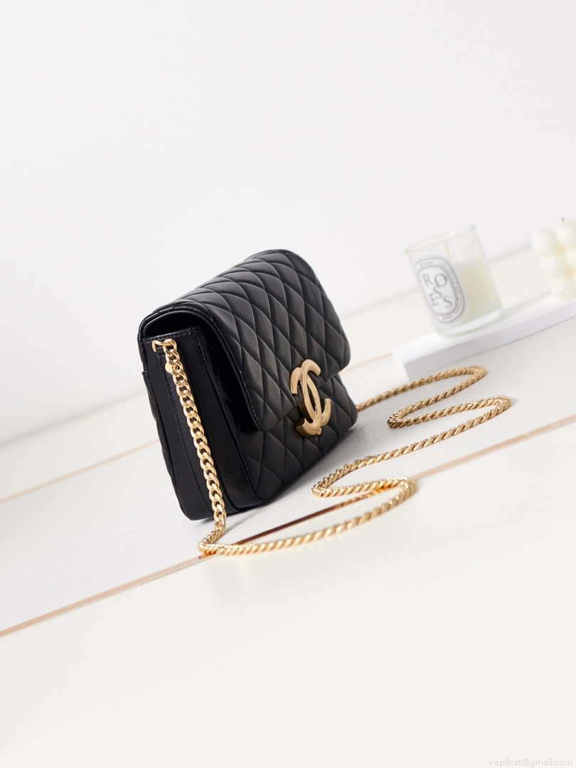 Chanel AS3855 Flap bag With Chain shiny Lambskin & Gold-Tone Metal Black