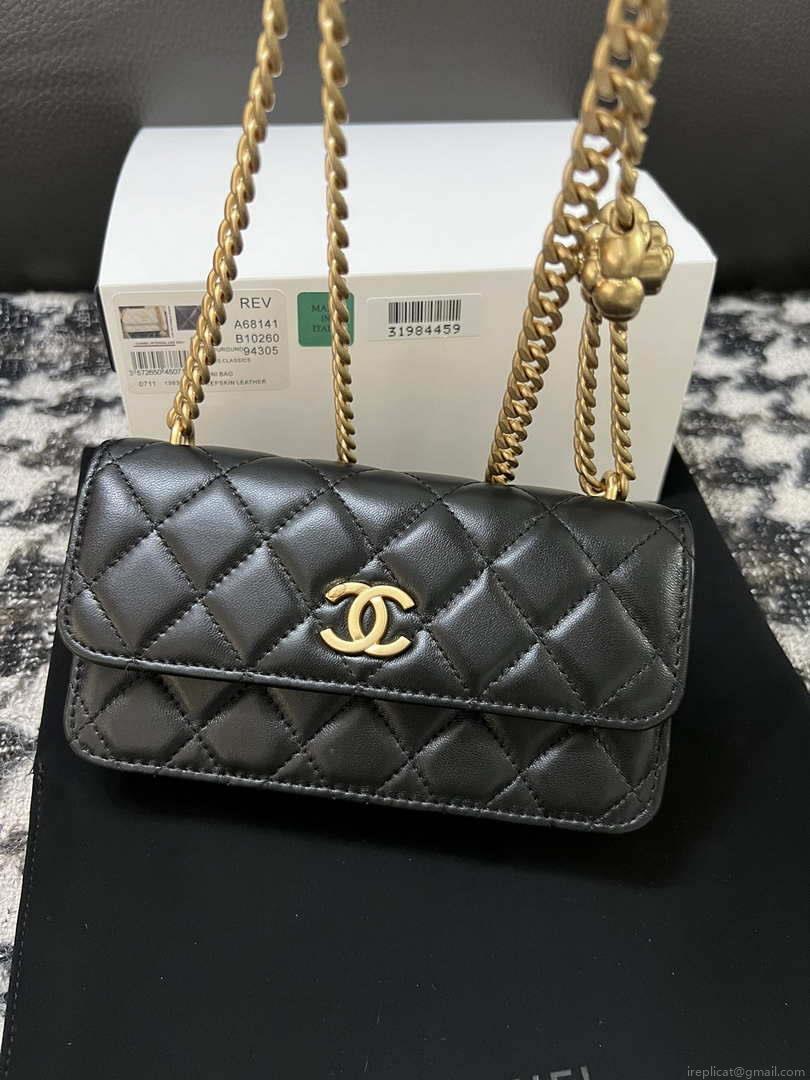 Chanel A68341 Flap Classic Bag Woc Camellia Lambskin Black