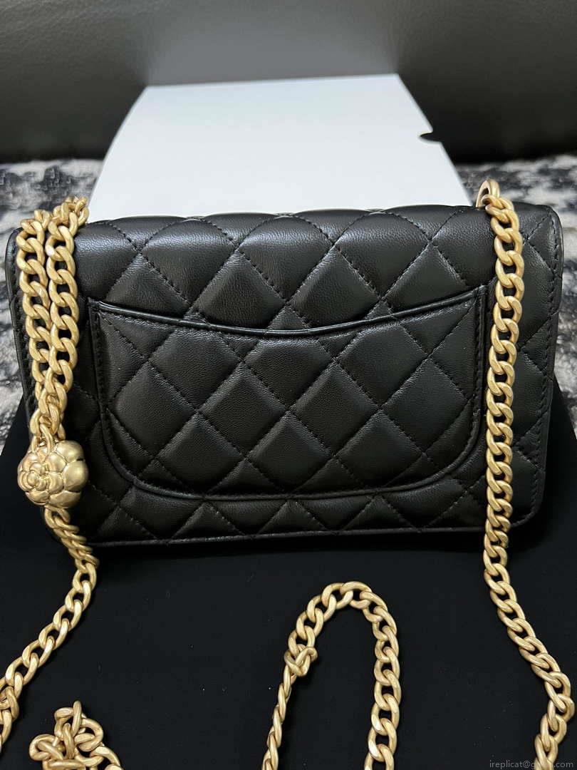 Chanel A68341 Flap Classic Bag Woc Camellia Lambskin Black