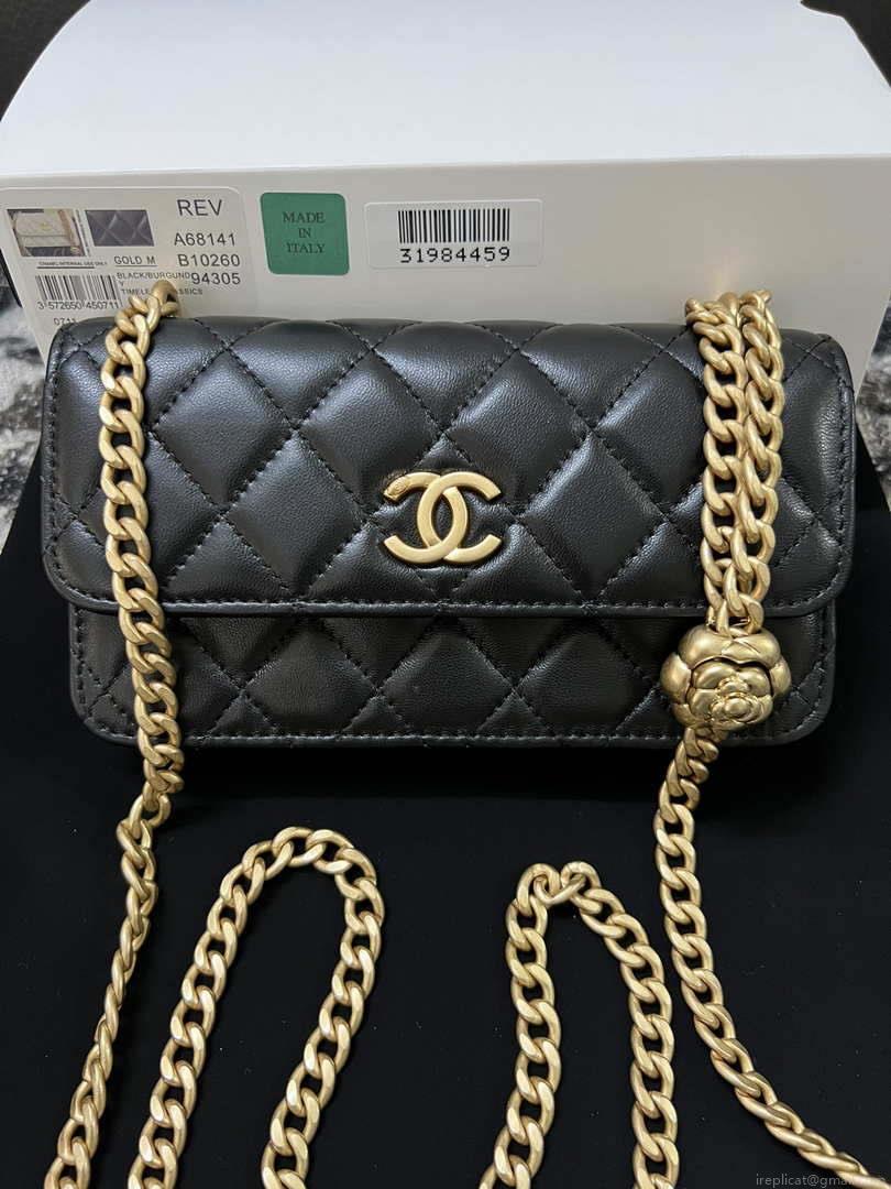 Chanel A68341 Flap Classic Bag Woc Camellia Lambskin Black