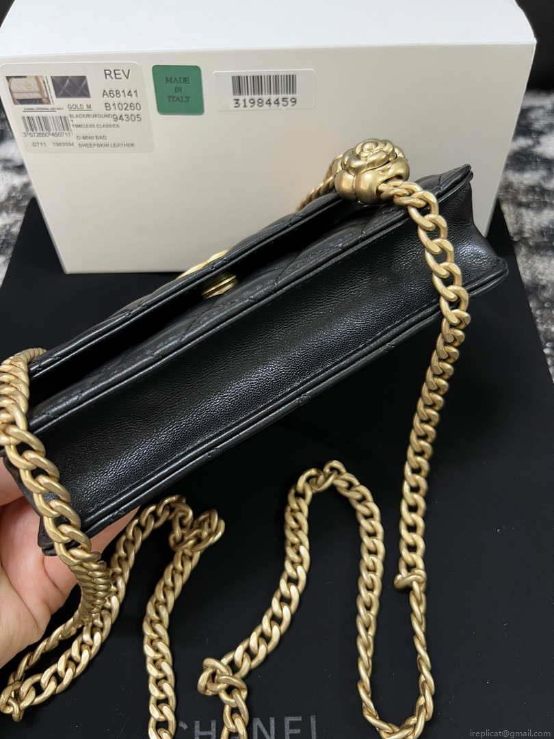 Chanel A68341 Flap Classic Bag Woc Camellia Lambskin Black