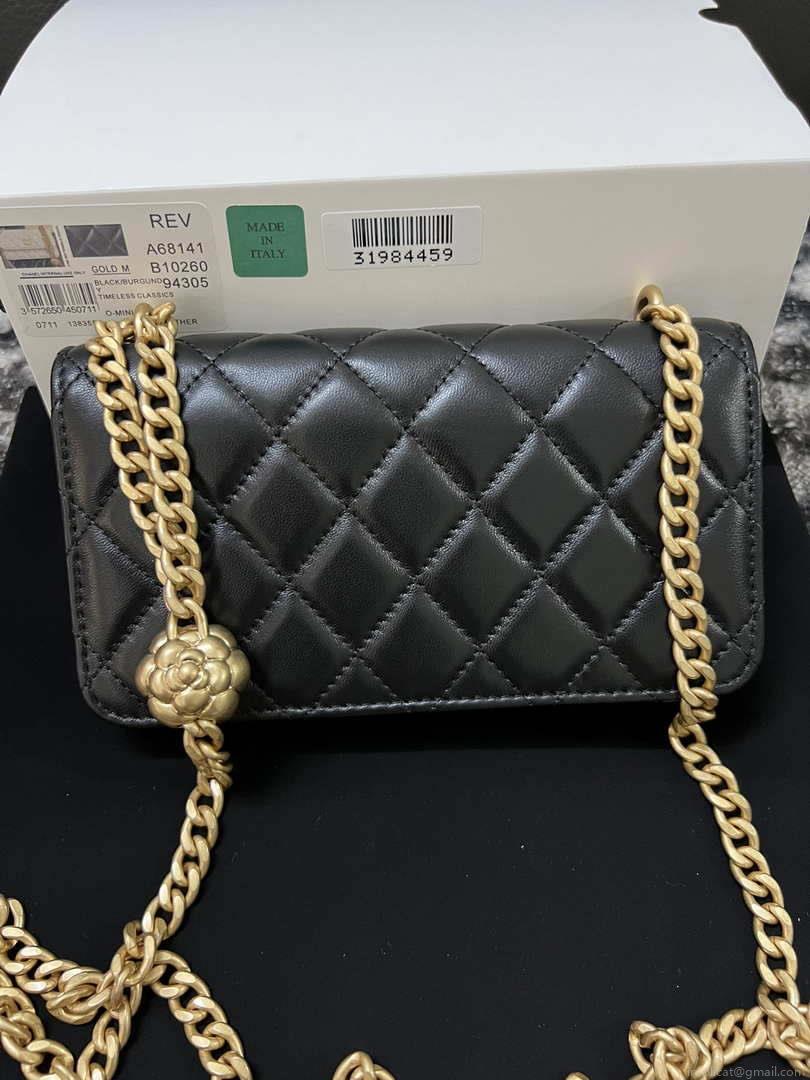 Chanel A68341 Flap Classic Bag Woc Camellia Lambskin Black