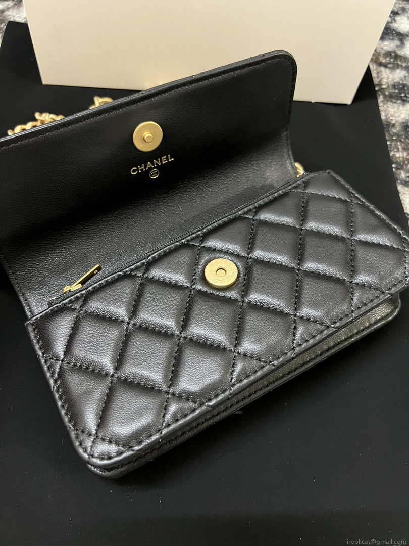 Chanel A68341 Flap Classic Bag Woc Camellia Lambskin Black