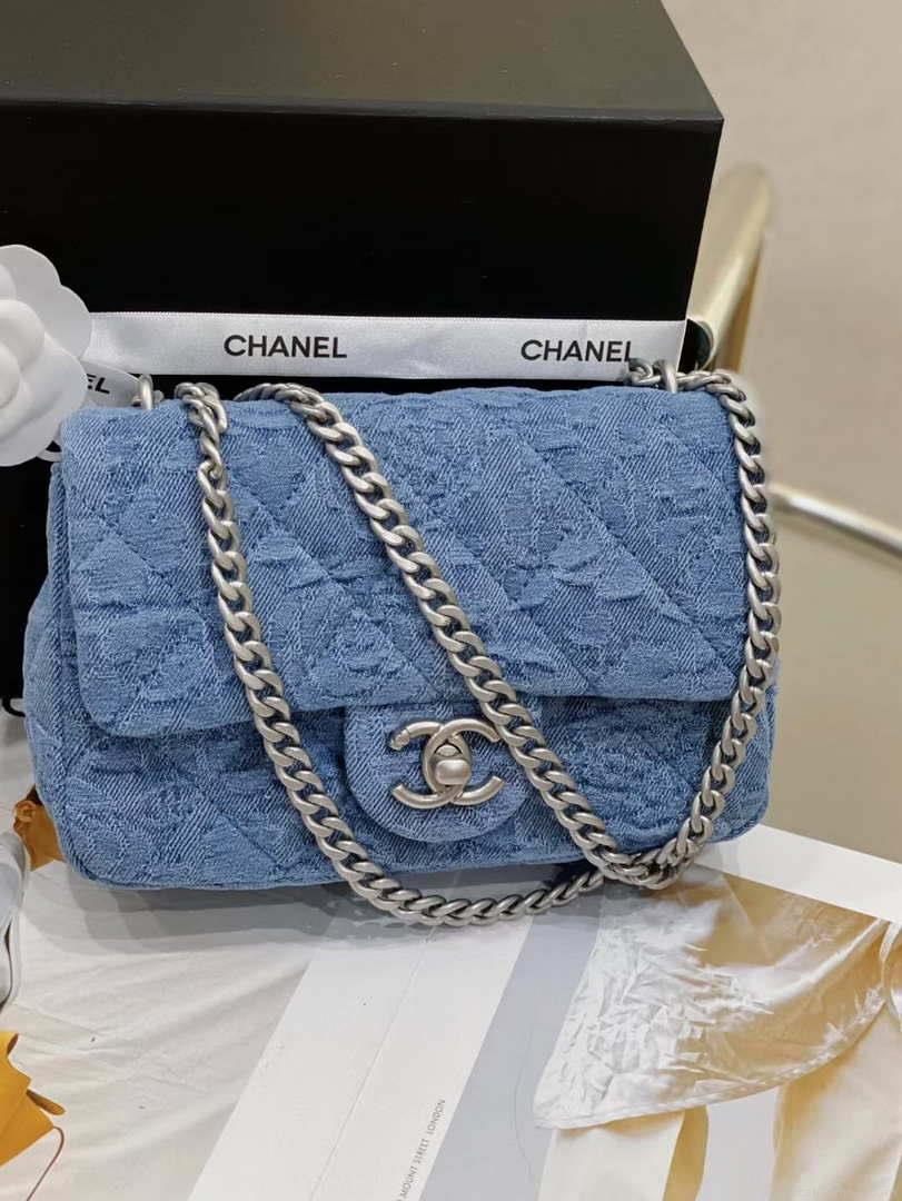 Chanel AS3828 Small Flap Classic Woc Bag Denim Blue
