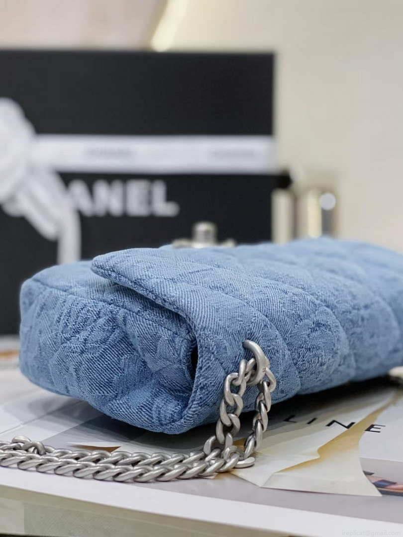 Chanel AS3828 Small Flap Classic Woc Bag Denim Blue
