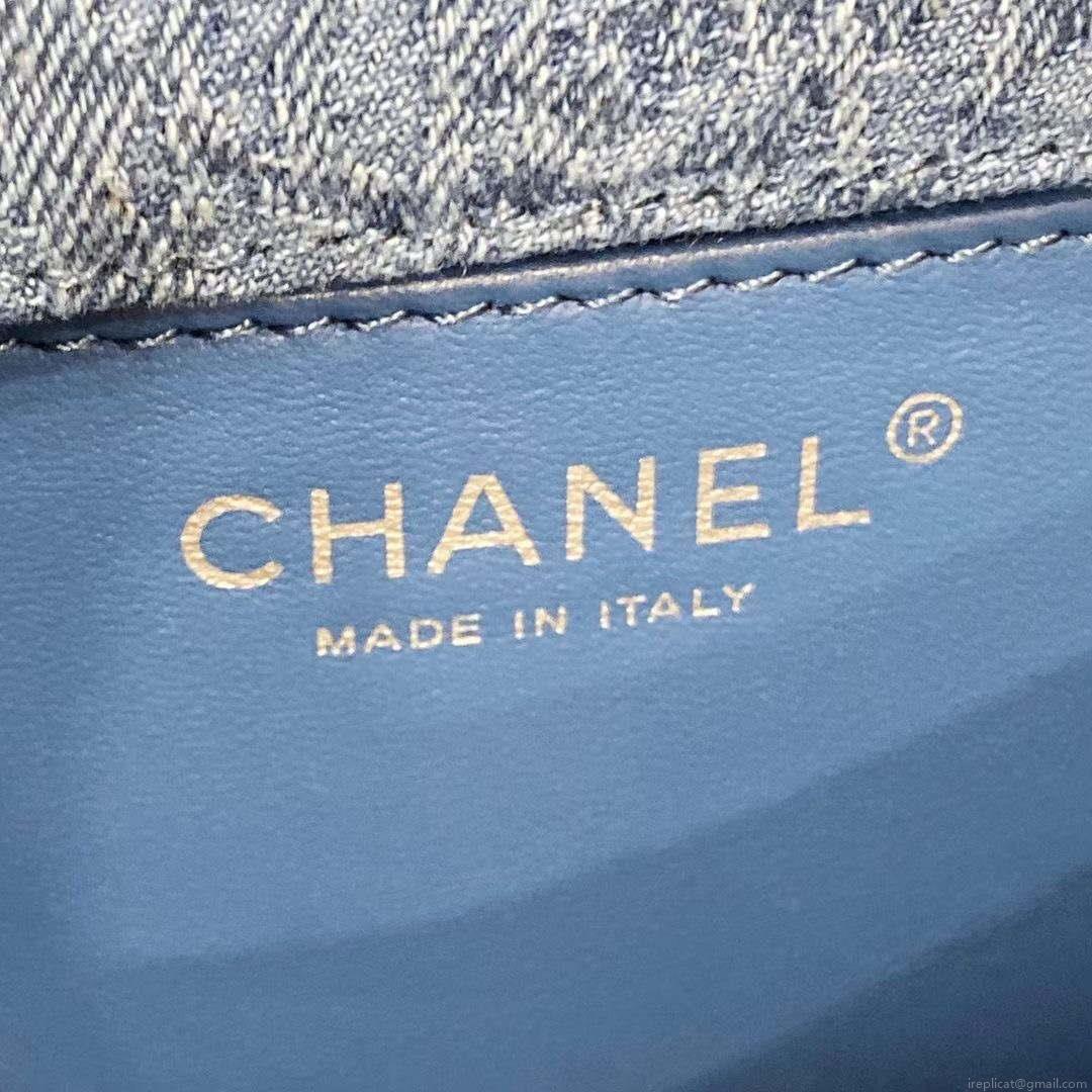 Chanel AS3828 Small Flap Classic Woc Bag Denim Blue