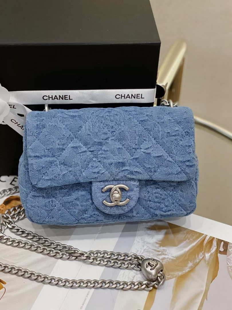 Chanel AS3828 Small Flap Classic Woc Bag Denim Blue