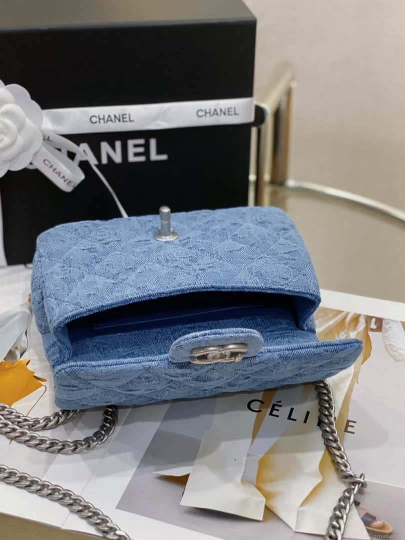 Chanel AS3828 Small Flap Classic Woc Bag Denim Blue