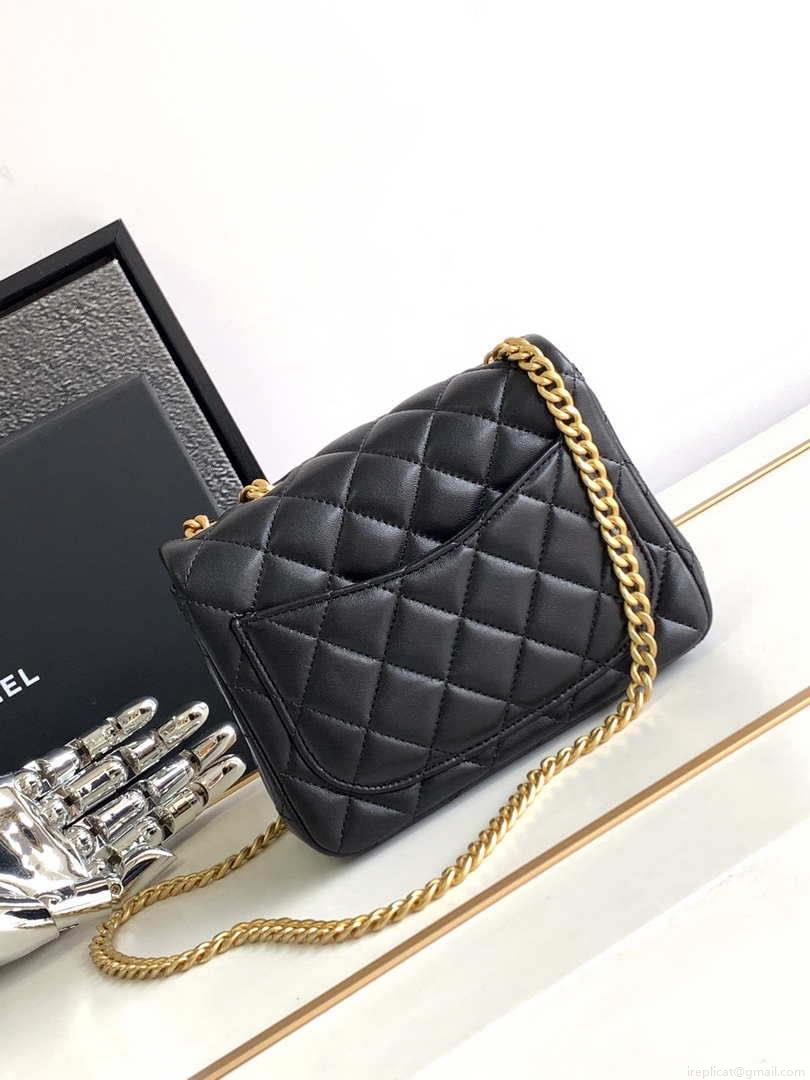 Chanel AS4040 Mini Flap Classic Bag 17 Woc Camellia Lambskin Black