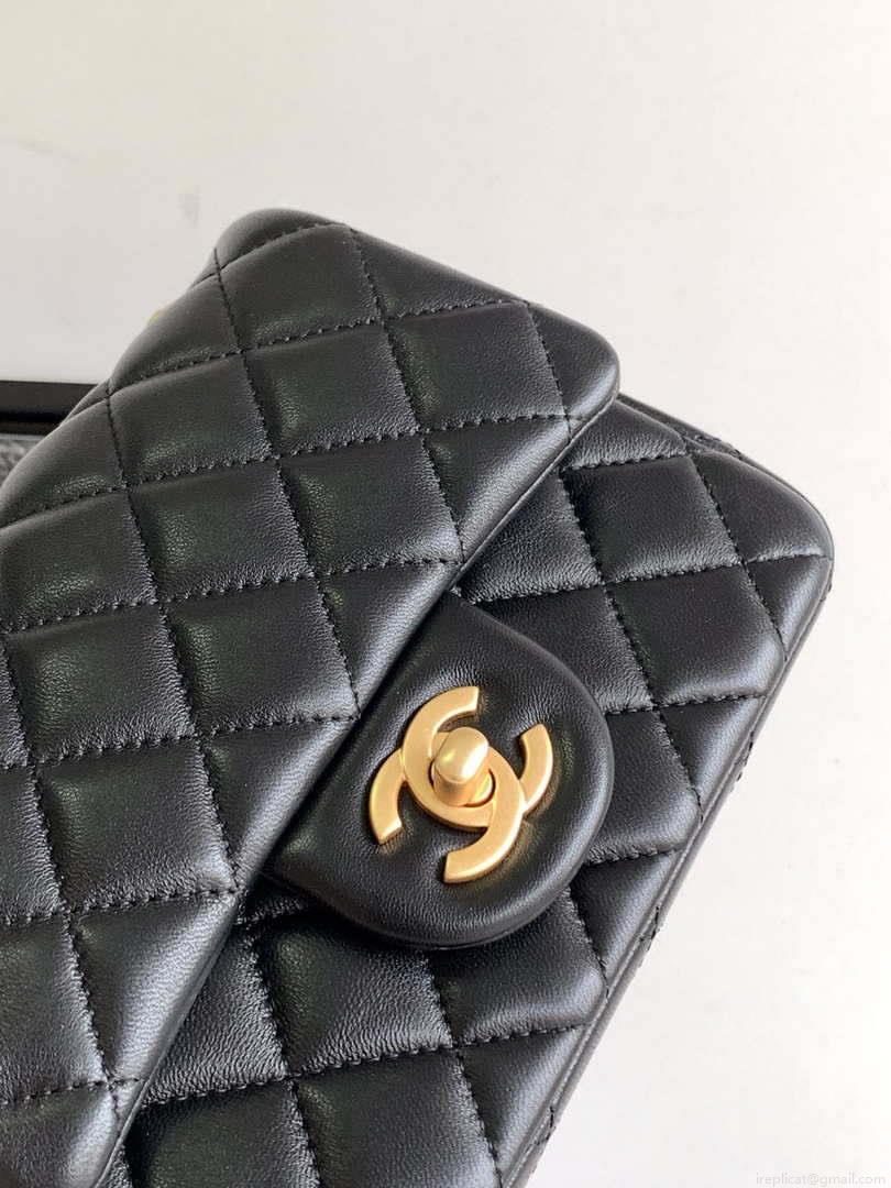 Chanel AS4040 Mini Flap Classic Bag 17 Woc Camellia Lambskin Black