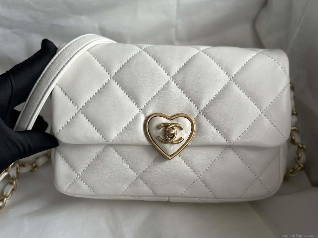 Chanel AS3986 Small Flap Bag Lambskin Plexi & Gold-Tone Metal White
