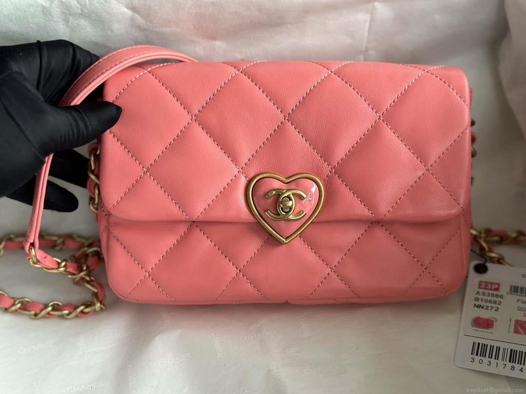 Chanel AS3986 Small Flap Bag Lambskin Plexi & Gold-Tone Meta Pink
