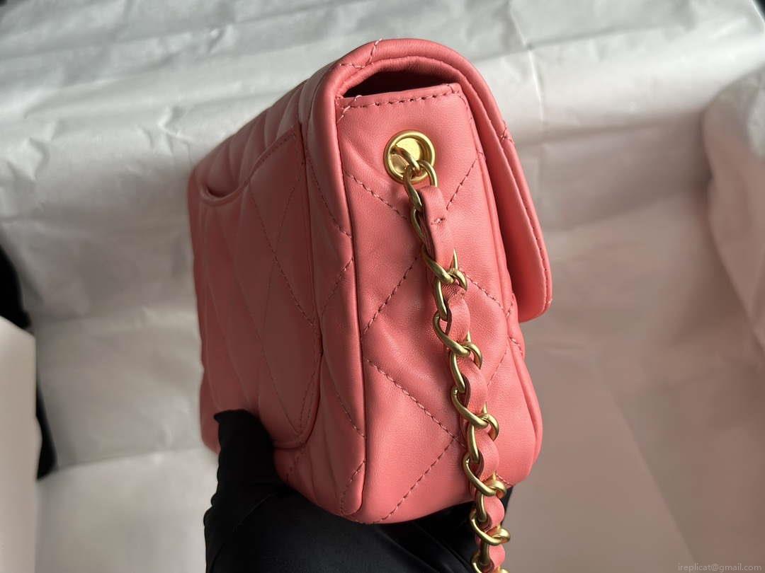 Chanel AS3986 Small Flap Bag Lambskin Plexi & Gold-Tone Meta Pink