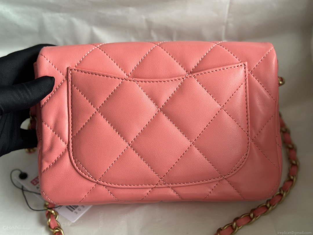 Chanel AS3986 Small Flap Bag Lambskin Plexi & Gold-Tone Meta Pink