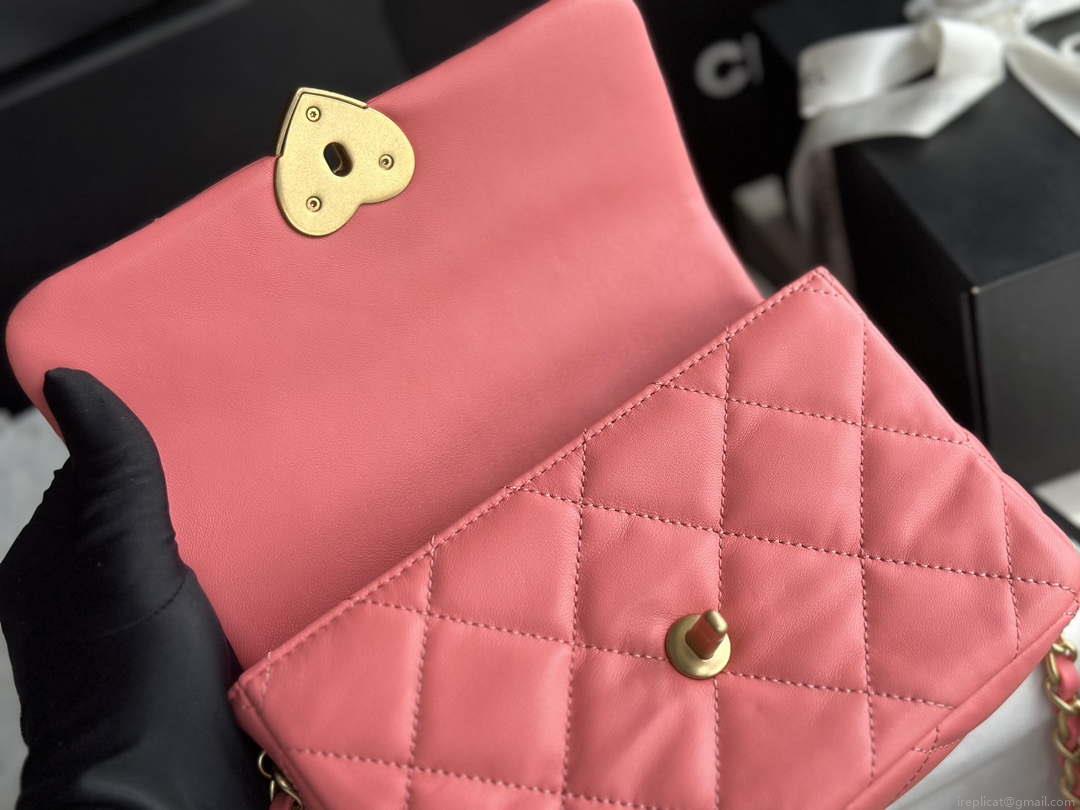Chanel AS3986 Small Flap Bag Lambskin Plexi & Gold-Tone Meta Pink