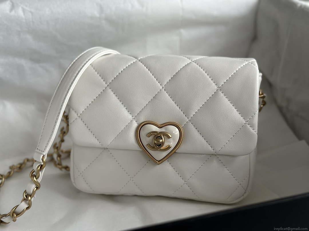 Chanel AS3979 Mini Flap Bag Lambskin Plexi & Gold-Tone Meta White