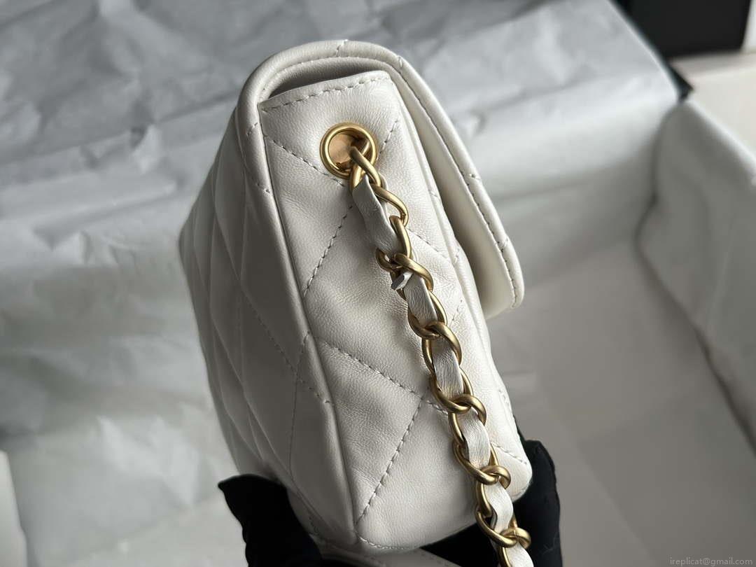 Chanel AS3979 Mini Flap Bag Lambskin Plexi & Gold-Tone Meta White