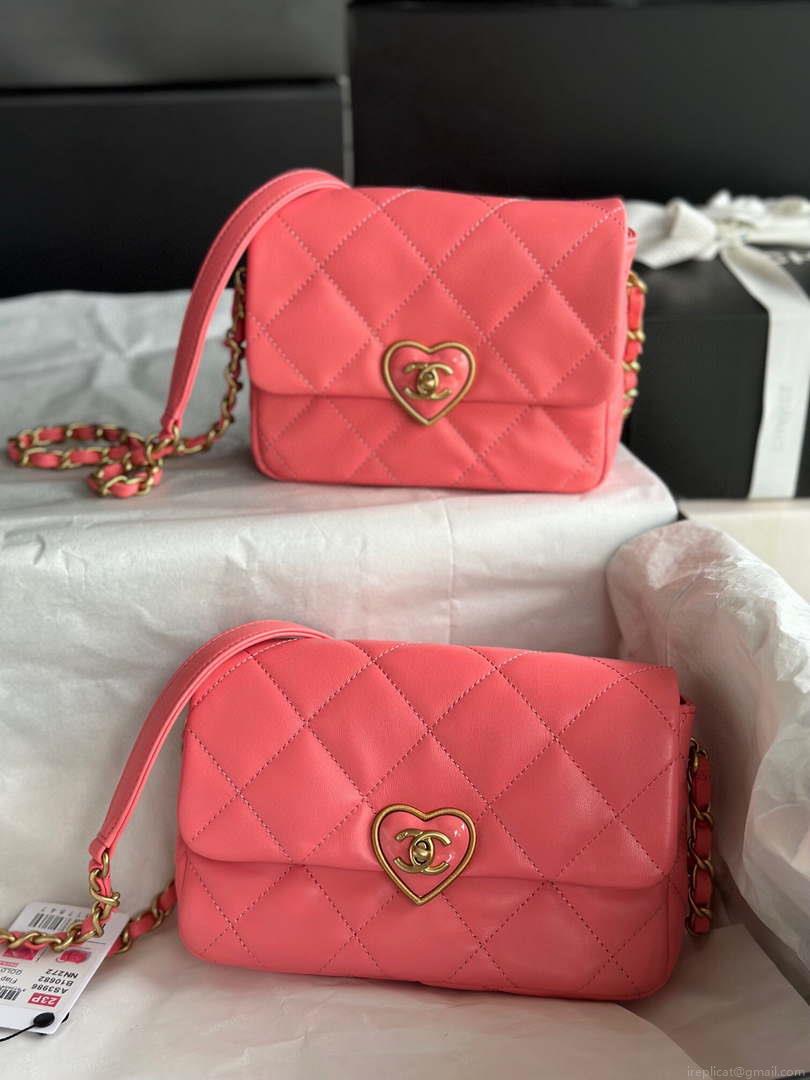 Chanel AS3979 Mini Flap Bag Lambskin Plexi & Gold-Tone Meta Pink