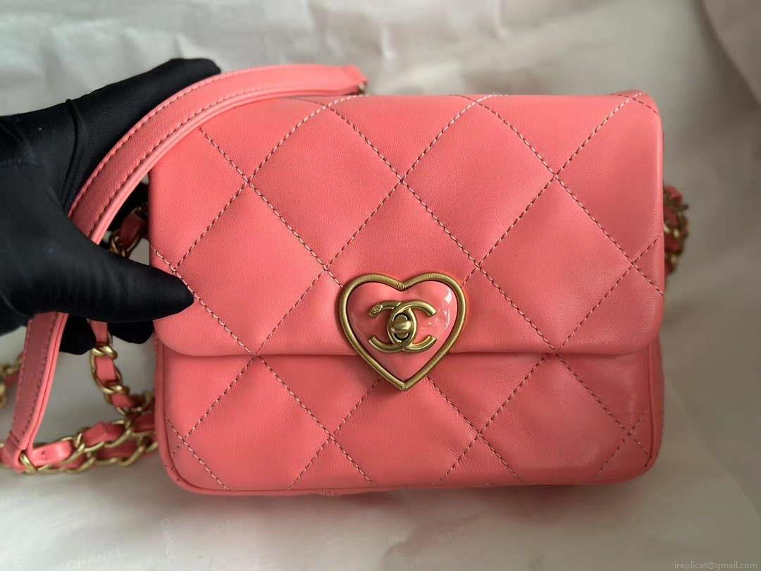 Chanel AS3979 Mini Flap Bag Lambskin Plexi & Gold-Tone Meta Pink