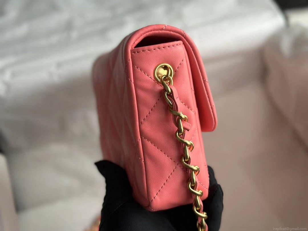Chanel AS3979 Mini Flap Bag Lambskin Plexi & Gold-Tone Meta Pink
