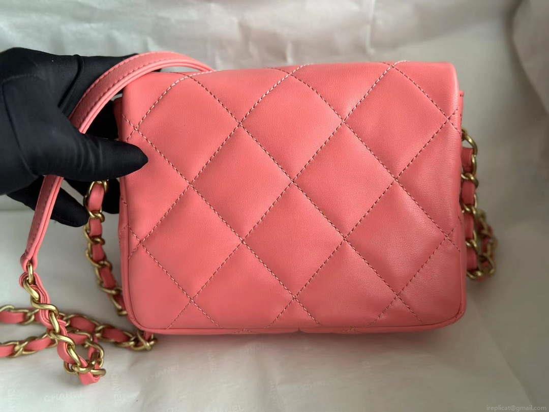 Chanel AS3979 Mini Flap Bag Lambskin Plexi & Gold-Tone Meta Pink