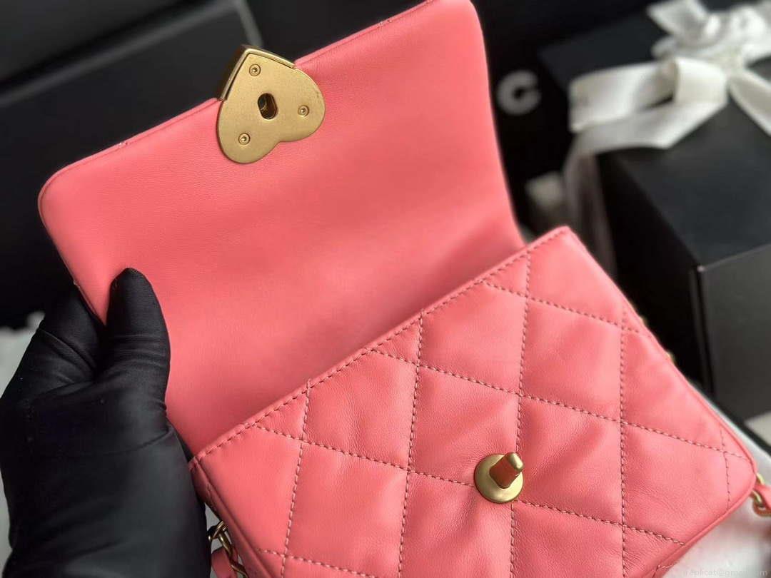 Chanel AS3979 Mini Flap Bag Lambskin Plexi & Gold-Tone Meta Pink