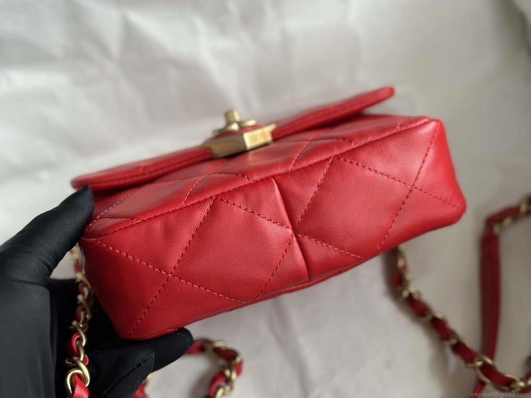 Chanel AS3979 Mini Flap Bag Lambskin Plexi & Gold-Tone Meta Red
